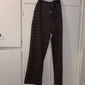 Wide Leg Plaid Pants in Brown